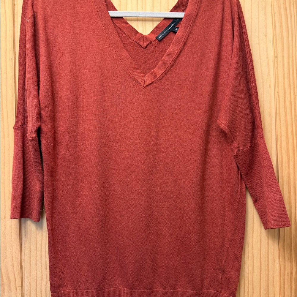 White House Black Market Brick Red V-Neck Lightweight Sweater